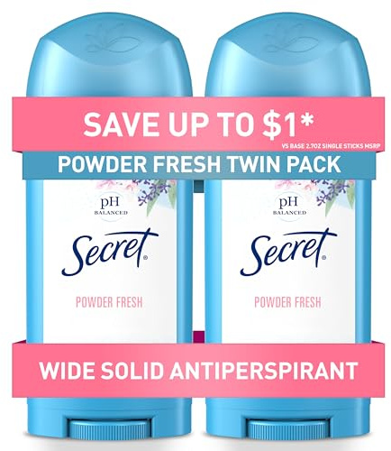 Secret Antiperspirant and Deodorant for Women, 24hr Sweat & Odor Protection, PH Balanced Protection, Gentle on Skin, Wide Solid, Powder Fresh Scent, 2.7 oz (Pack of 2)