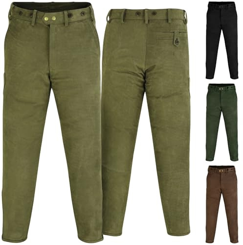 German Wear Lange Jagd- und Trachtenlederhose aus Büffelleder – Robuste Nubuckleder-Hose mit Reißverschluss am Bein für Jäger und Outdoor-Aktivitäten -
