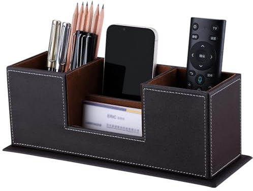 KINGFOM™ Holzstruktur Leder Multifunktionale Schreibtisch Organisator (Braun)