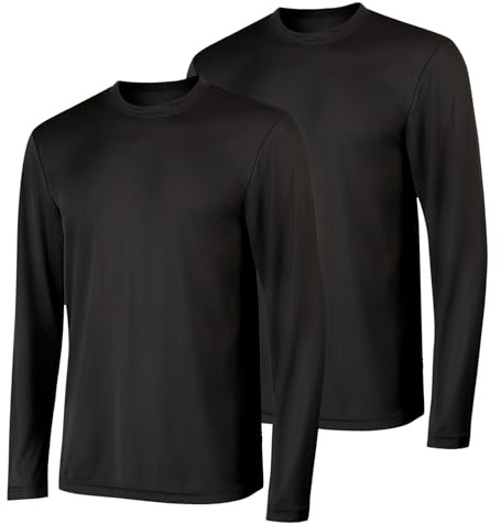 Hanes Men's Long Sleeve Cool DRI T-Shirt UPF 50+, Black, X-Large (Pack of 2)