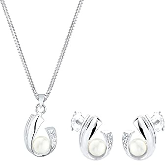 Elli DIAMONDS Schmuckset Damen mit Süßwasserperlen und Diamant (0.04 ct.) in 925 Sterling Silber | 925 Sterling Silber