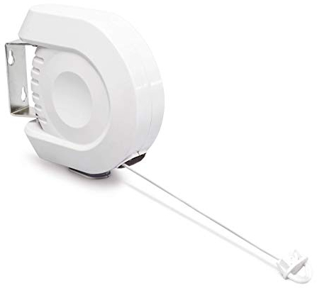 Relaxdays Filo Stendibiancheria Allungabile, Fino a 12 Metri, Plastica, Sistema a Rullo, Balcone e Giardino, Bianco, 1 pz unità