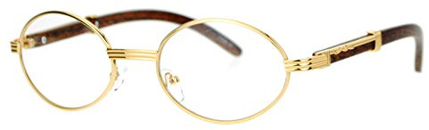 SA106 Art Nouveau Vintage Style Oval Metal Frame Eye Glasses Gold Frame Red Brown Wood Arms