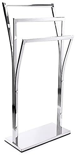 MSV - 100128-ML1 - Porte Serviettes sur Pied 3 Barres Design en Acier Couleur Argent Chromé Aspect Chic, pour Salle de Bain Contemporaine