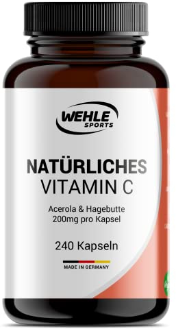 Vitamin C hochdosiert – 240 vegane Kapseln, 4-Monats-Vorrat, mit Acerola- und Hagebutten-Extrakt, 400mg Vitamin C pro Tagesdosis (2 Kapseln), laborgeprüft – Wehle Sports®