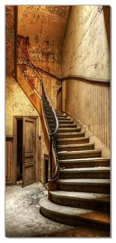 Wallario Selbstklebende Türtapete Rustikale Holztreppe - Türposter 93 x 205 cm Abwischbar, rückstandsfrei zu entfernen
