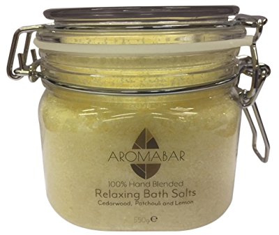 Mens Relaxing Bath Salts Soak 550g Gift Jar Epsom Salts and Dead Sea Salts Enriched with Cedarwood, Lemon & Patchouli 100% Natural Packed with Minerals