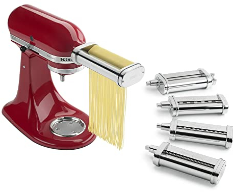 KitchenAid Pasta Deluxe Set 5-teilig Zubehör für Kitchen Aid Standmixer | One Size Edelstahl Nudelvorsatz Pasta Maker Aufsatz Küchenhelfer Nudelaufsatz Nudelpresse elektrisch Nudeln Küchenmaschine