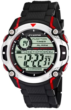 CALYPSO Reloj Digital Hombre de Caucho Negro Reloj Deportivo Hombre - Resistente al Agua 10 ATM Fecha y Calendario, Cronógrafo, Doble Horario, Luz, Alarma, 12 y 24 Horas K5577/4 Digital for Man