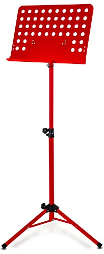 Classic Cantabile Metall Orchesterpult Lochblech - Stabiler Notenständer mit Lochblechauflage - Höhenverstellbar von 58 bis 100cm - Notenpult mit Extra breite 50 cm Auflage - Rot