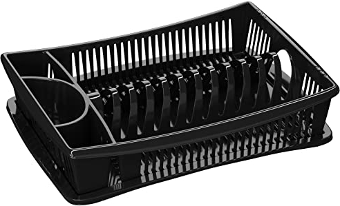 WELLGRO® Abtropfgestell - Abtropfgitter - Geschirr Abtropfkorb - Abtropfständer - Abtropfschale - Geschirrabtropfständer - Geschirrabtropfkorb, Farbe:Schwarz