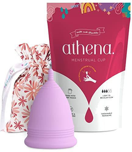 Coppetta Mestruale Athena Cup - Coppetta per Mestruazioni Ideale per Flusso Leggero e Regolare - Custodia Inclusa - Taglia 1, Viola Tinta Unita - Alternativa Naturale ad Assorbenti e Tamponi