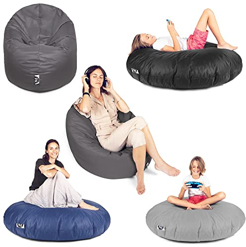 PATCH HOME 2 in 1 Funktion Sitzsack Sessel Bean Bag Sitzsäcke Gaming mit Reißverschluss bereits befüllt - (Ø 125cm - Grau)