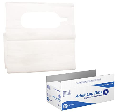 Dynarex Adult Lap Bibs - Slipover Disposable Bibs for Adults - 1-Ply Tissue, Waterproof Poly Backing - No DEHP or Rubber Latex - 16 x 33, 300-Count