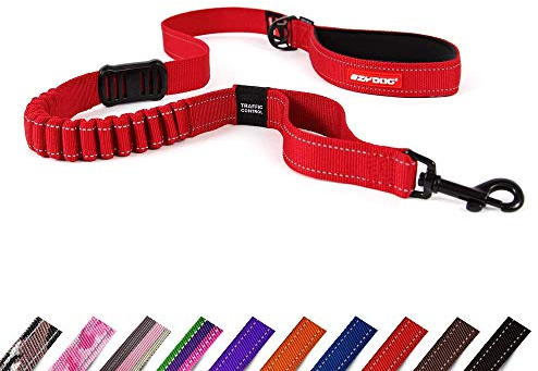 EzyDog Hundeleine für Große, Mittelgroße Hunde - Elastische Leine mit Bungee Ruckdämpfer - 'Zero Shock' Leine für Hunde - Hunde Leine Stabil, Reflektierend (128cm, Rot)