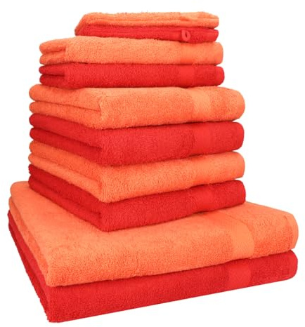 Betz 10-TLG. Handtuch-Set Premium 100% Baumwolle 2 Duschtücher 4 Handtücher 2 Gästetücher 2 Waschhandschuhe Farbe Rot & Orange Terra