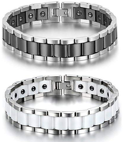 JewelryWe Smycken magnetarmband män magnetterapi rostfritt stål stor tung bred länk armband hälsa armband armband för män, 20.5 centimeters, Rostfritt stål, Utan sten