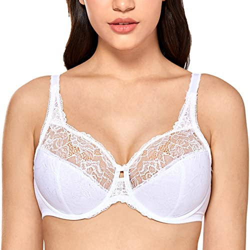 Delimira Women's Beauty Lace Non Padded Minimiser Full Figure Underwire Bra White 38E