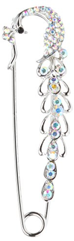 Kristall Pfau Charme Sicherheitsnadel Brosche Clip für Damen Schal Mantel Schmucknadel - Silber
