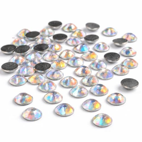 Perlin Hotfix Strasssteine 14400 Stück SS6 2 mm Crystal AB Glas Rhinestones zum Aufbügeln Glitzersteine für Kleidung DIY Basteln Textil Dekoration