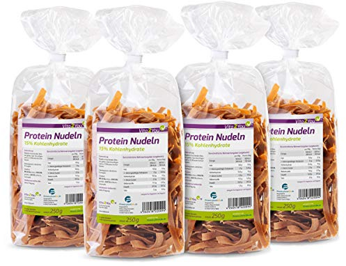 Protein Nudeln - Neue Rezeptur - 61% Eiweiss - Nur 15% Kohlenhydrate - Eiweiß Pasta - Premium Qualität (4 x 250g)