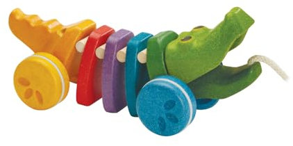 PlanToys Ziehspielzeug Tanzender Alligator - Nachziehtiere ab 1 Jahr aus Holz - Nachziehspielzeug Krokodil - klick-klackendem Geräusch - Regenbogen