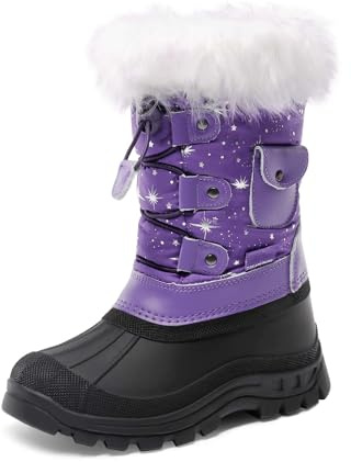 DREAM PAIRS Kids Bottes de Neige pour Enfant Chaude Bottes de Hiver Confortable et Imperméable,Size 33.5,Violet,KSNOW