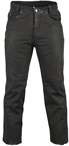 Biker Cuir Nubuck Jeans Western Pantalon en Cuir de Moto Noir (40)