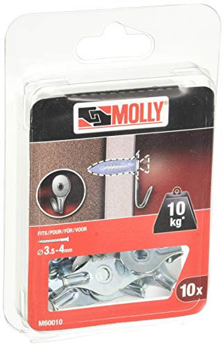 Molly M60010-XJ Crochets plats pour vis Ø 3.5/4 mm, Gris, Set de 10 Pièces