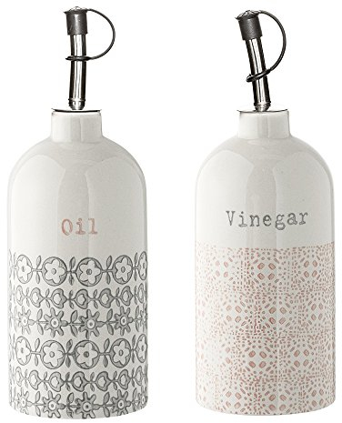 Bloomingville Set di 2 bottiglie di olio Cecile Retro per aceto e olio, Ø 7,0 x H 20 cm, grigio rosa, ceramica