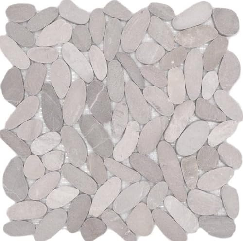 Ciottoli di fluido tagliati crema grigio beige ciottoli di fiume pietra di fiume, mosaico di ciottoli, piatto doccia a parete – 10 tappetini