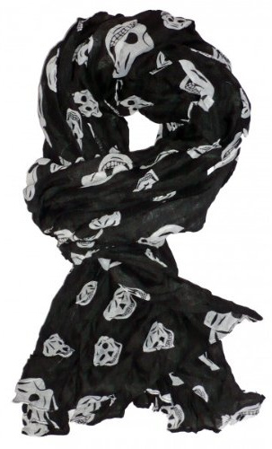 *** PROMOTION *** Foulard Chèche Echarpe Pirate Tête de Mort - Aspect froissé avec coloris Noir & Blanc - Taille XXL (110 cm x 110 cm)