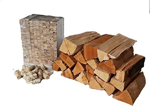 BlackSellig 110 Kg Brennholz Kaminholz Reine Buche ofenfertig kammergetrocknet in 25 cm Länge + 8 Kg Anfeuerholz + 30 Stück Anzündwolle-Sorglos-Paket