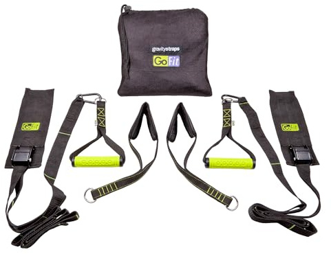 GoFit Gravity Straps Suspension Trainer with Exercise Manual, Adjustable Bodyweight Training System with Handles and Anchoring Strap for Full Body Strength and Stability Workouts
