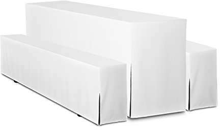 TexDeko® Hussen Bierzeltgarnitur gepolstert 5-teiliges Set Premium Blickdicht strapazierfähig 2 Bierbankhussen 1 Biertischhusse 220x70cm für Festzeltgarnitur (Weiß)
