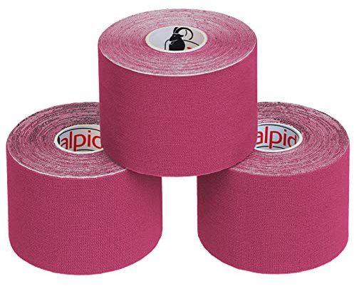 ALPIDEX Kinesiologie Tape 1/3/ 6/12 Rollen Viele Farben 5 m x 5 cm Anwendungsbroschüre Elastisch Wasserfest Hautfreundlich Physio Muskel Tape Set, Farbe:pink, Menge:3 Rollen