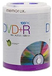 Memorex 16X DVD+R (100 PK), 100 pack DVD+R Tote (32020034438)