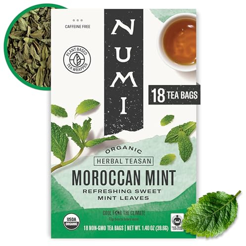 Numi Organic Moroccan Mint Tea, 18 Herbal Tea Bags, Caffeine Free