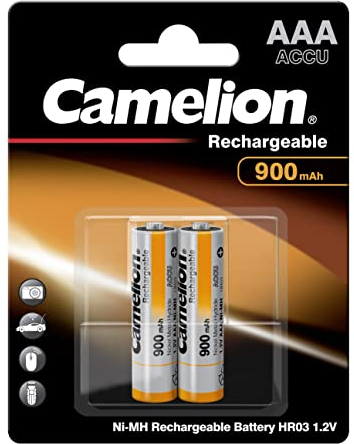 Camelion 17009203 - Ni-MH Rechargable Batterien AAA / HR03, 2 Stück, Kapazität 900 mAh, wiederaufladbar, für elektronische Geräte zur Sicherstellung einer optimalen Energieversorgung