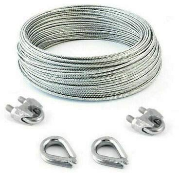 DQ-PP stålrep SET | 5 mm 6 x 19 mjuk | Förzinkad av stål | Byte 5 mm | Spänningslås kroköglor M5 | linsklämma bygel 5 mm | ledtråd för rankhjälp rep stål tråd skogsrep vindrep spännlina 100m Set 2