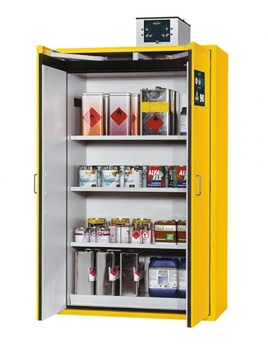 Gefahrstoffschrank, BxTxH 1200x615x1955 mm, 3 Böde n, 1 Auffangwanne mit Lochblecheinsatz, inkl. AGT