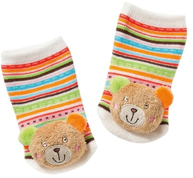 Fehn Calcetines con sonajero Oso - calcetines para bebés con divertidas cabezas de animales para agarrar, agitar, patear y hacer ruido - juguete educativo para bebés de 0 a 12 meses