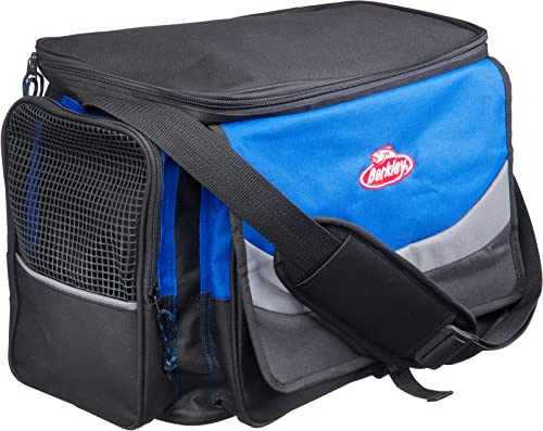 Berkley system axelväska med 4 handtag lådor perfekt för fisketillbehör, bete och lunchförvaring XL grå/blå