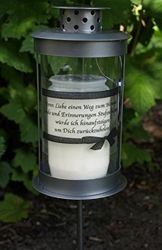 Metall Grablaterne rund inklusiv Grablicht und Trauerspruch, Wenn Liebe einen Weg zum Himmel fände...