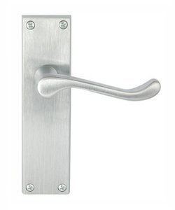 Victorian Scroll Door Handle Lever On Backplate Long - Latch Set - Satin Chrome