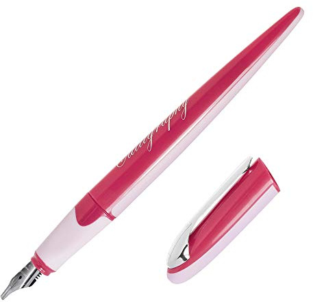 ONLINE Kalligrafie-Füller, Schönschreibfüller Air Pink, breite Kalligraphie-Feder in Strichstärke 1,8 mm, für Standard Tintenpatronen oder Konverter, inkl. Kombipatrone blau