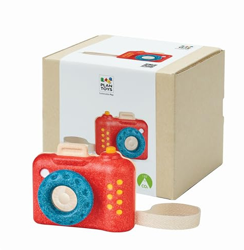 PlanToys Meine Erste Kamera – Holzspielzeugkamera für Kleinkinder mit Kaleidoskop-Linse – Nachhaltiges Lernspielzeug ab 18 Monaten – Montessori-Rollenspiel