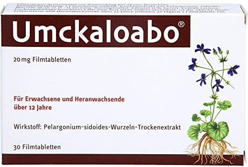 Umckaloabo Tabletten | pflanzliches Arzneimittel bei akuter Bronchitis mit Symptomen wie Halsschmerzen, Schnupfen, Husten | bekämpft die Krankheitserreger, lindert und beschleunigt Heilung (30 Stück)