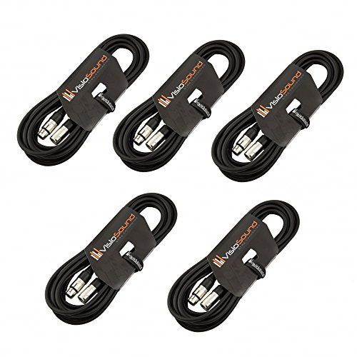 Male to Female XLR Mic Lead Balanced Microphone Cable 5 Pack (Black, 6m) | 5 x Noiseless OFC Balanced Microphone, Signal, Audio, Patch Cable / 9 Colours
