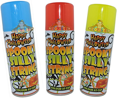 3 CANS OF SILLY STRING - Crazy coloured silly string 3 x 200ml cans RANDOM COLOURS